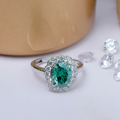 Jeweller Buy Classic Gemstone Ring in Green Oval Moissanite Fine Jewelry 925 Sterling Silver