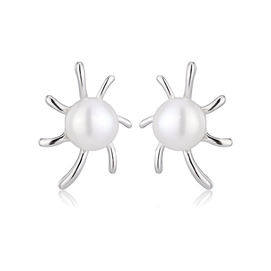 OEM mini fashion jewelry 925 sterling silver statement geometric ladies studs earrings with freshwater pearl
