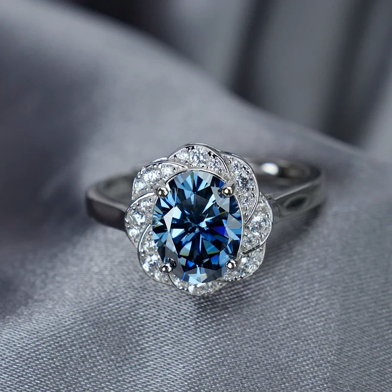 Jeweller Buy Oval Cut Sapphire Blue Moissanite Diamond Ring S925 Sterling Silver Stylish Trendy Design Ring