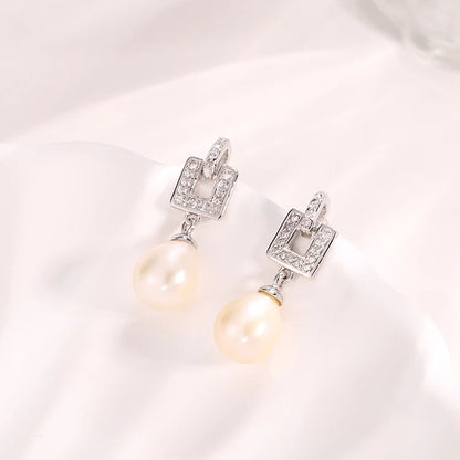 2024 Hot style cubic zirconia jewelry funky pearl earrings 925 sterling silver dangle earrings rhodium plating solution