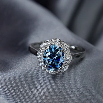 Jeweller Buy Oval Cut Sapphire Blue Moissanite Diamond Ring S925 Sterling Silver Stylish Trendy Design Ring