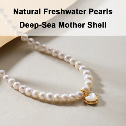 Original natural freshwater white pearl beaded 925 sterling silver chain love heart shape pendant women choker necklace
