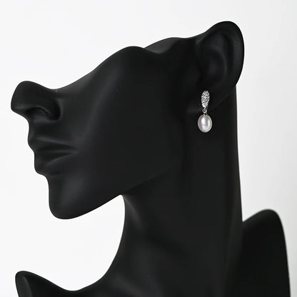 Statement White Cubic Zircon S925 sterling silver chic freshwater pearl pendant drop stud earrings  Gifts earrings for Women