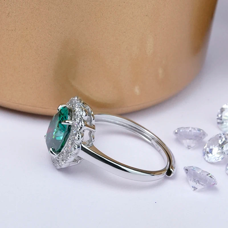 Jeweller Buy Classic Gemstone Ring in Green Oval Moissanite Fine Jewelry 925 Sterling Silver