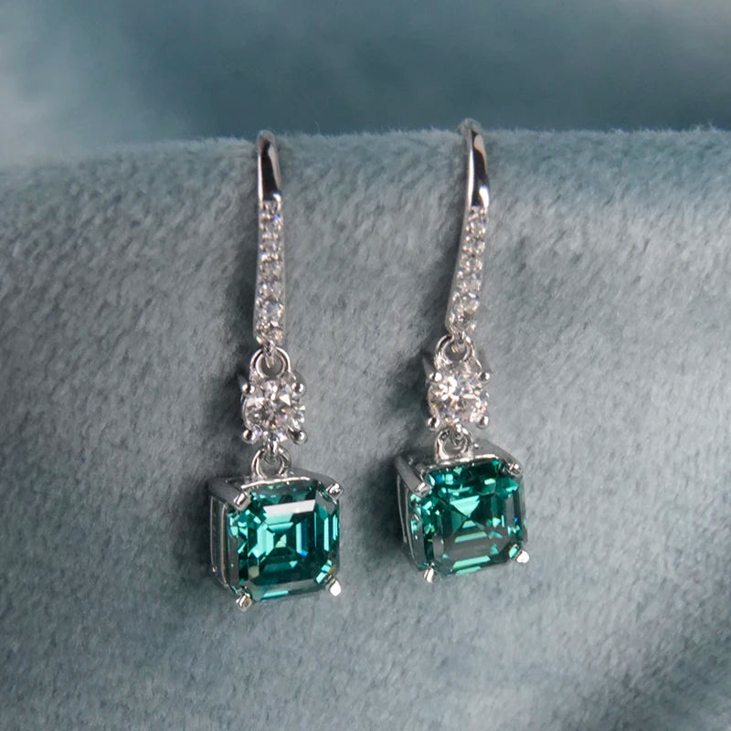 Jeweller Buy Asscher Cut Green Moissanite Earrings New Design 925 Sterling Silver Unisex Ladies & Men's Earhooks for Parties or Gifts