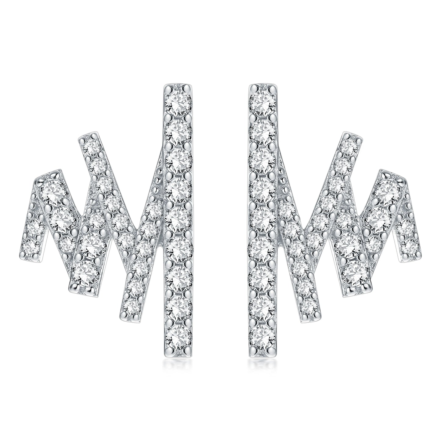 Fashion silver jewelry zig zag earrings studs women rhodium plated 925 sterling silver statement earrings