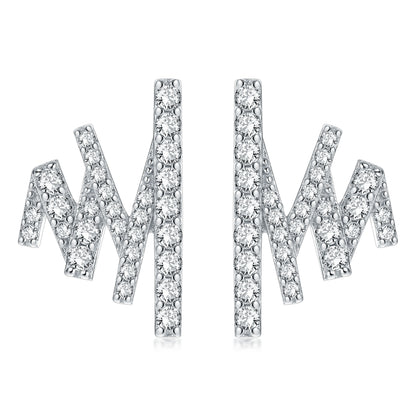 Fashion silver jewelry zig zag earrings studs women rhodium plated 925 sterling silver statement earrings