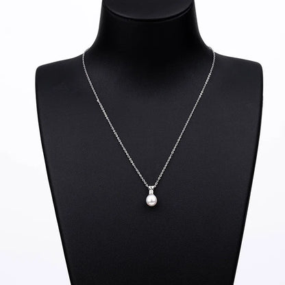 925 sterling silver women teardrop pearl charm drop pendant necklace with pearl pendant