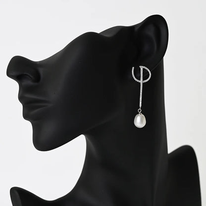 wholesale custom freshwater pearl fancy drop earrings 18k rose gold rhodium plated jewelry for women