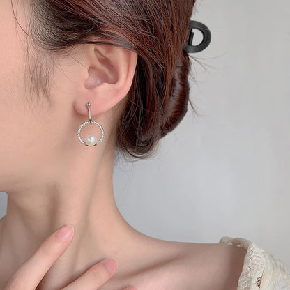 Elegant 925 Sterling Silver Classic Pearl Drop Earrings Women Fashion Cubic Zirconia Rhodium Plated  For Girls 2024