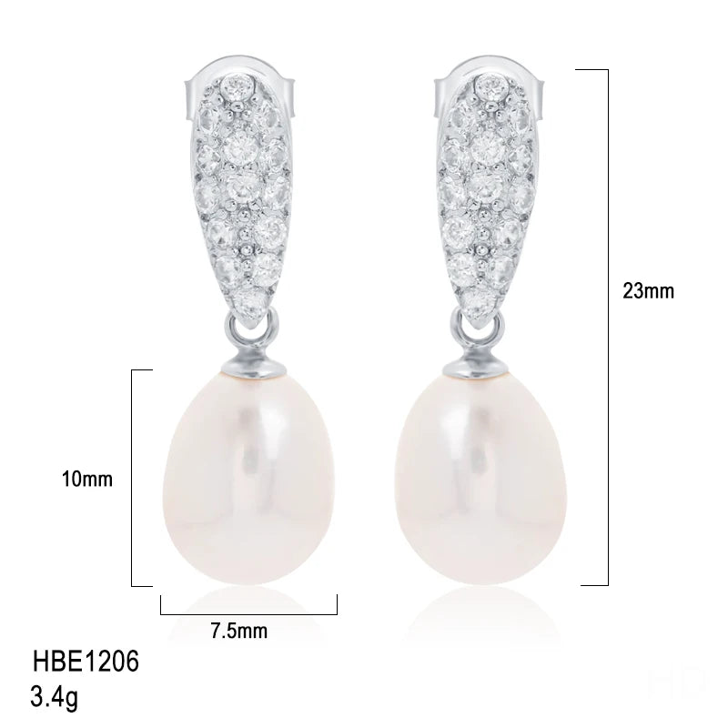 Statement White Cubic Zircon S925 sterling silver chic freshwater pearl pendant drop stud earrings  Gifts earrings for Women