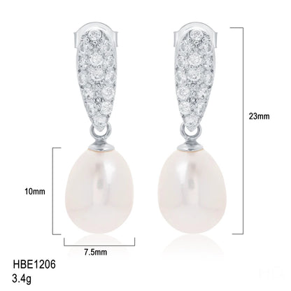 Statement White Cubic Zircon S925 sterling silver chic freshwater pearl pendant drop stud earrings  Gifts earrings for Women