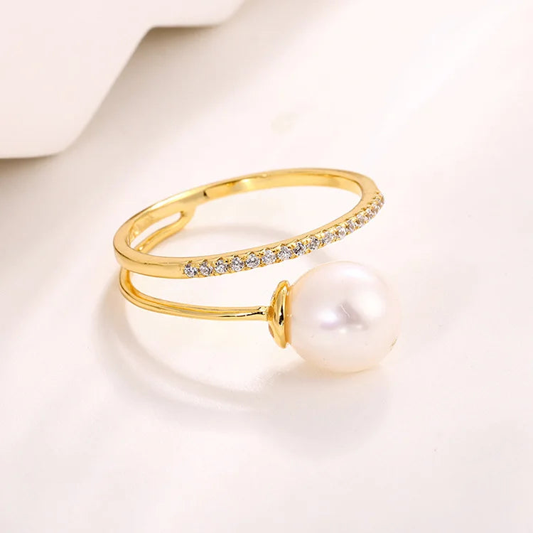 Jewelry manufacturer sterling silver 14k 18k gold plated pearl ring for women ladies