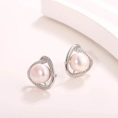 Wholesale Customized 925 Sterling Silver Rhodium Plated natural genuine freshwater pearl stud earring for  Wedding Party Gift