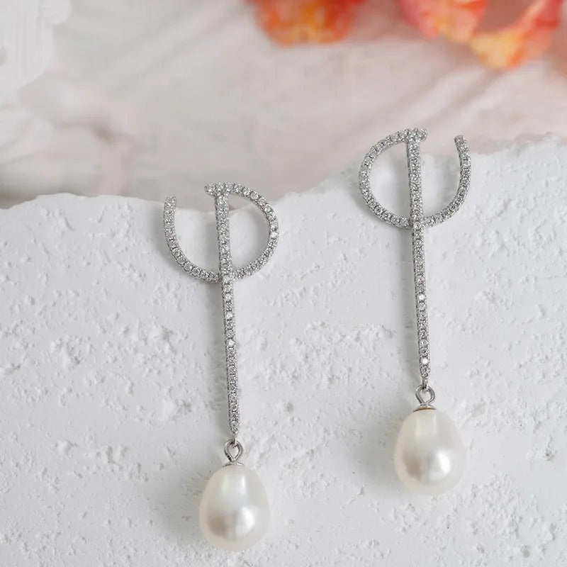 wholesale custom freshwater pearl fancy drop earrings 18k rose gold rhodium plated jewelry for women