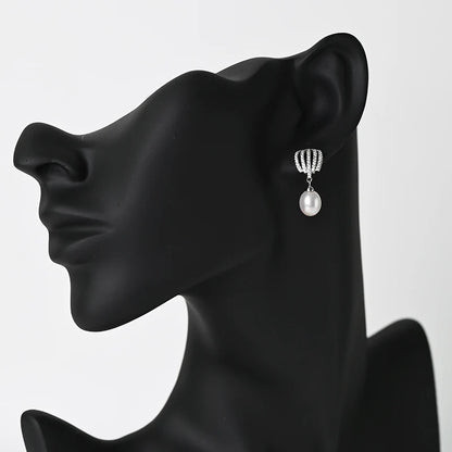 Wholesale New Products waterproof rhodium plated freshwater pearl 925 silver zircon earrings for women