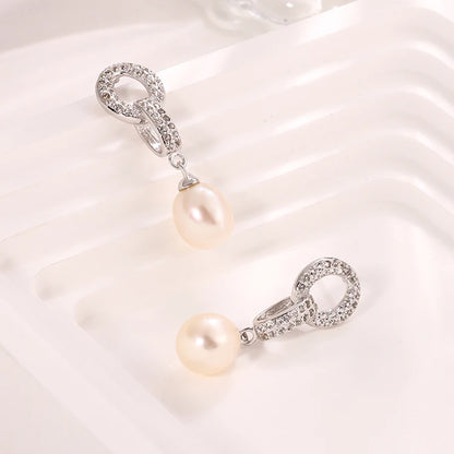 Customized 925 silver wholesale non tarnish natural pearl designers earrings cubic zirconia  plated gold jewelry for women