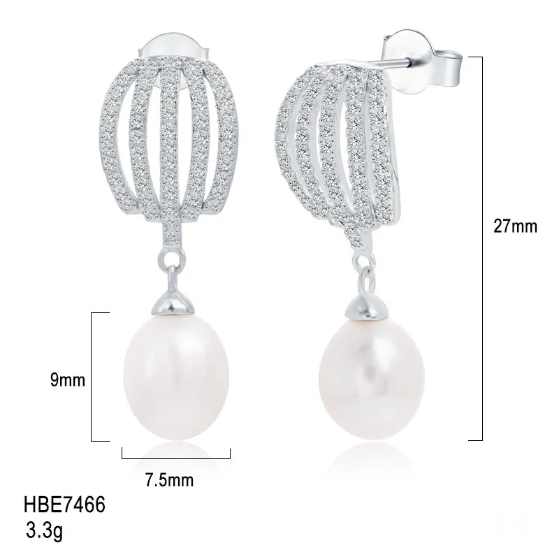 Wholesale New Products waterproof rhodium plated freshwater pearl 925 silver zircon earrings for women