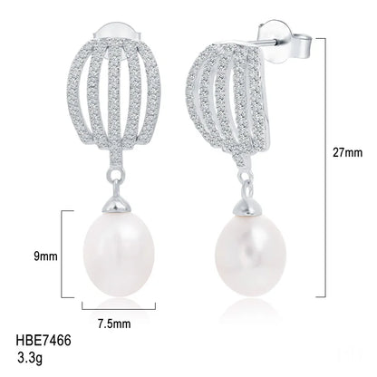 Wholesale New Products waterproof rhodium plated freshwater pearl 925 silver zircon earrings for women