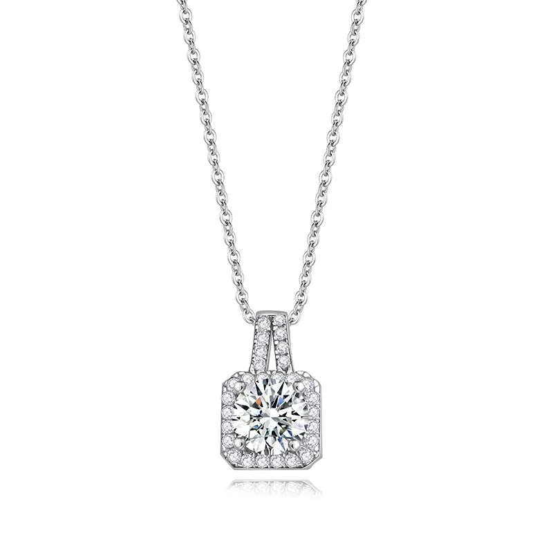 Jeweller Buy Women's 925 Sterling Silver Link Chain Necklace with 1 CT Brilliant Cut Moissanite Diamond iced-out Square Pendant Gift Wedding