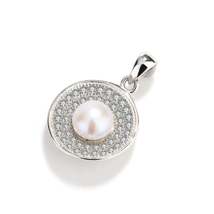 Round circle sterling silver single freshwater pearl pendant for girlfriend