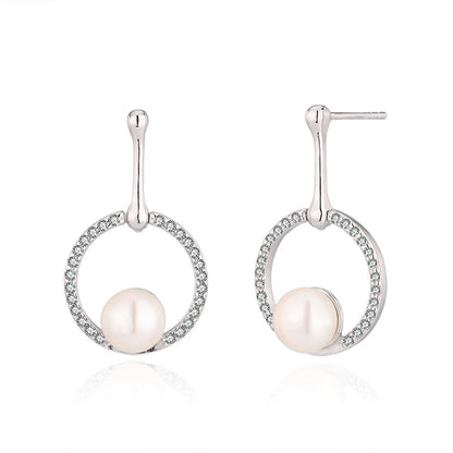 Elegant 925 Sterling Silver Classic Pearl Drop Earrings Women Fashion Cubic Zirconia Rhodium Plated  For Girls 2024