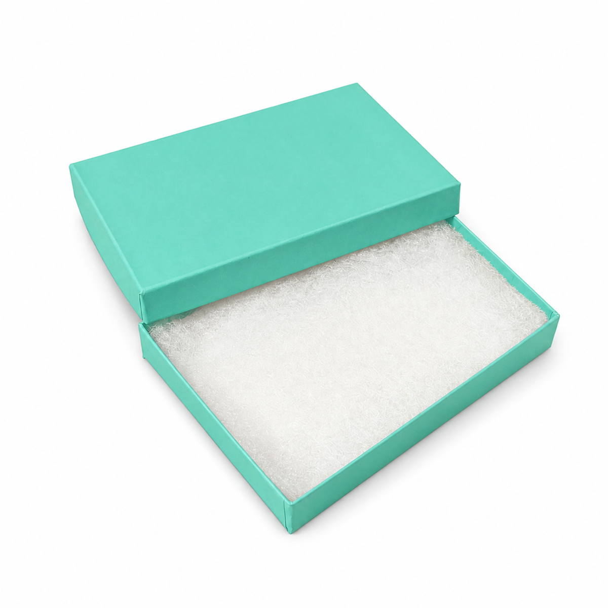 Open t blue matte large jewelry set cotton-filled jewelry box with white protective insert, 100-piece pack