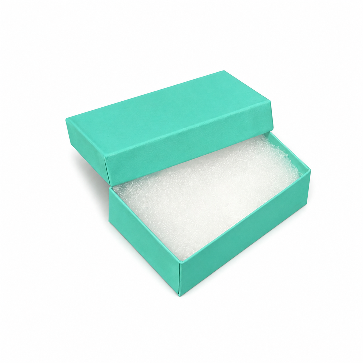 Open t blue matte medium pendant cotton-filled jewelry box with white protective insert, 100-piece pack