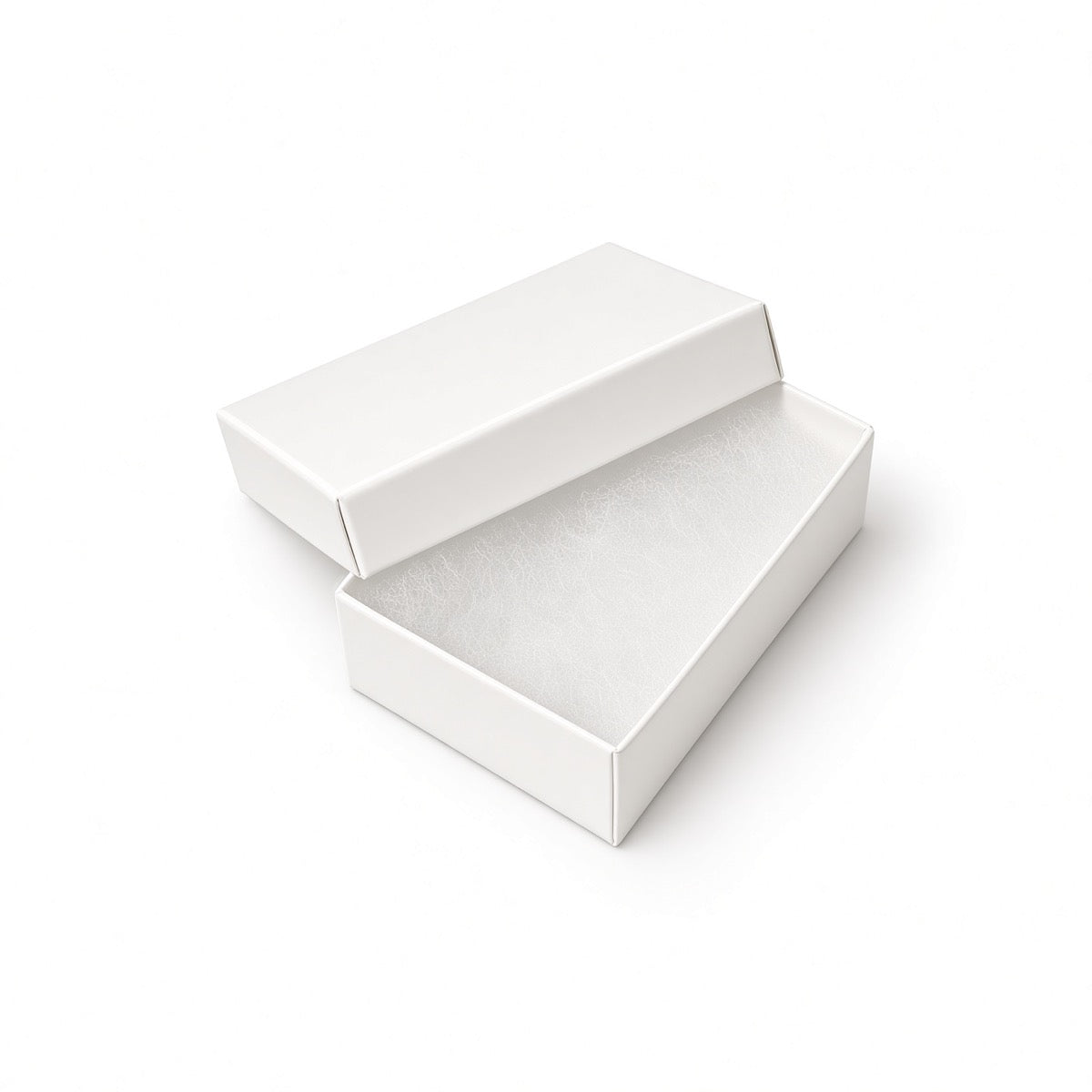Open white glossy medium pendant cotton-filled jewelry box with white protective insert, 100-piece pack