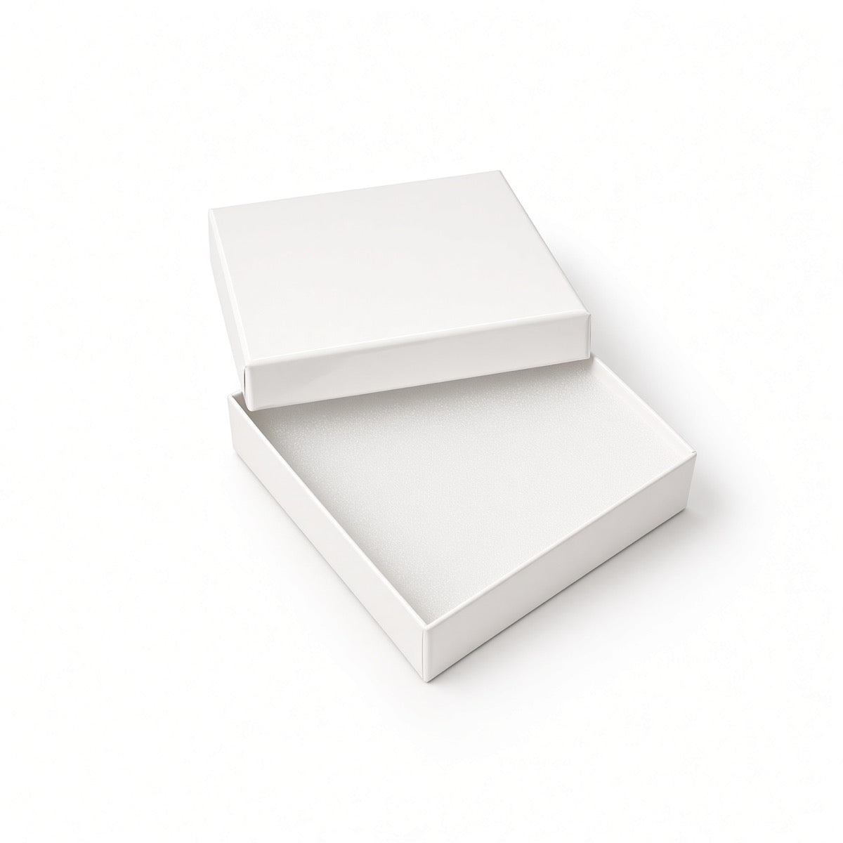 Open white glossy square earring cotton-filled jewelry box with white protective insert, 100-piece pack
