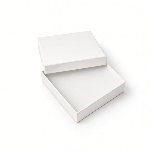 Open white glossy square earring cotton-filled jewelry box with white protective insert, 100-piece pack