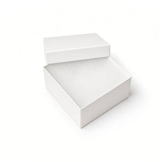 Open white glossy compact ring cotton-filled jewelry box with white protective insert, 100-piece pack