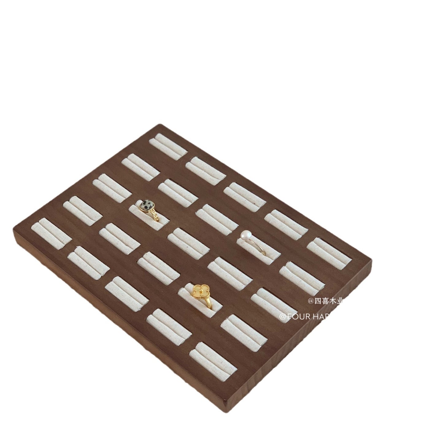 Custom Walnut Wood Ring Display Trays with 25 Slots