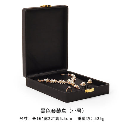 Metal Buckle Black Tess Cloth Box Ring Earrings Necklace Set Box Jewelry Storage Jewelry Box Gift Packaging Box