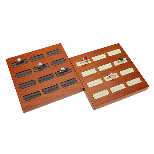 Solid Wood Ring Display Tray | Wooden Jewelry Organizer Tray with Insert Ring Slots