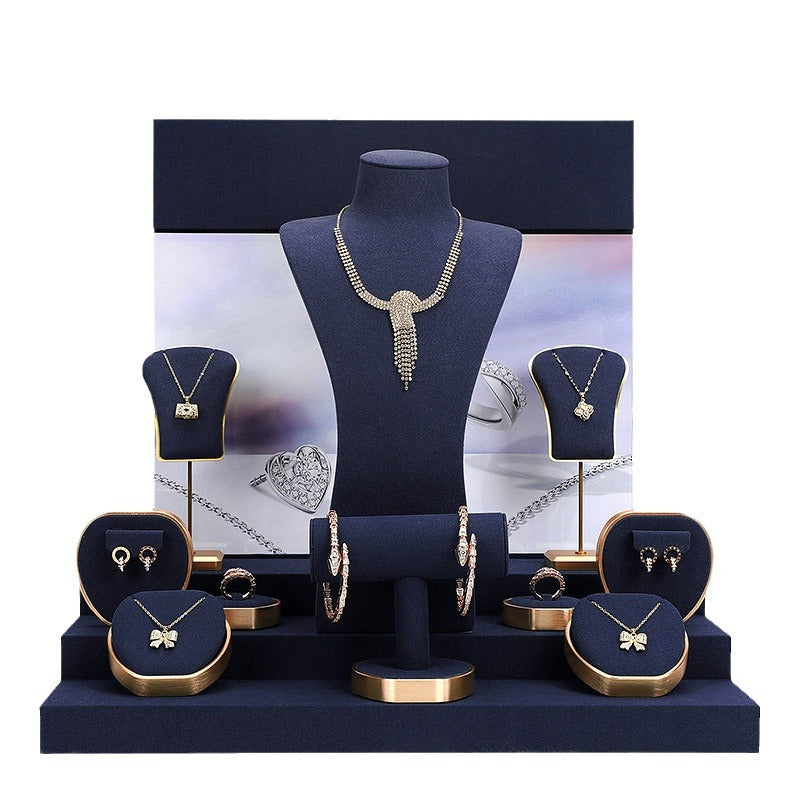 New Royal Blue Microfiber & Metal Jewelry Display Stand for Necklaces, Rings and Pendants
