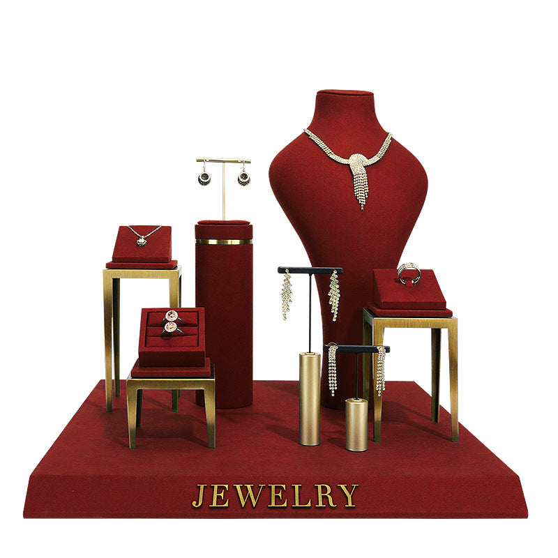 Burgundy Metal Jewelry Display Stand for Necklaces, Pendants & Earrings