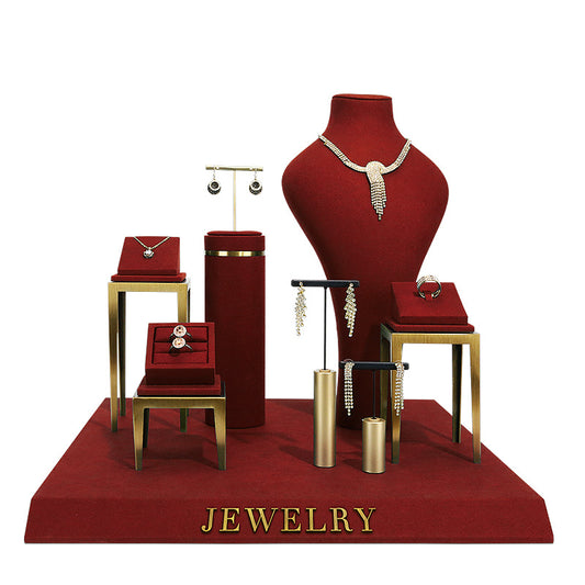 Burgundy Metal Jewelry Display Stand for Necklaces, Pendants & Earrings