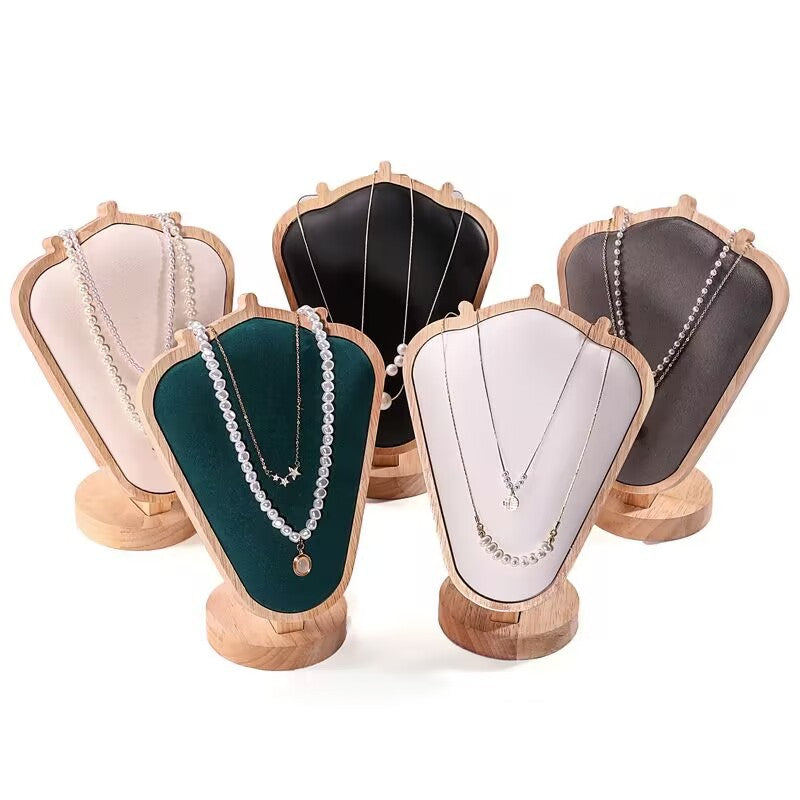 Wood & Velvet Necklace Display Bust - Jewelry Stand for Retail & Home Organization