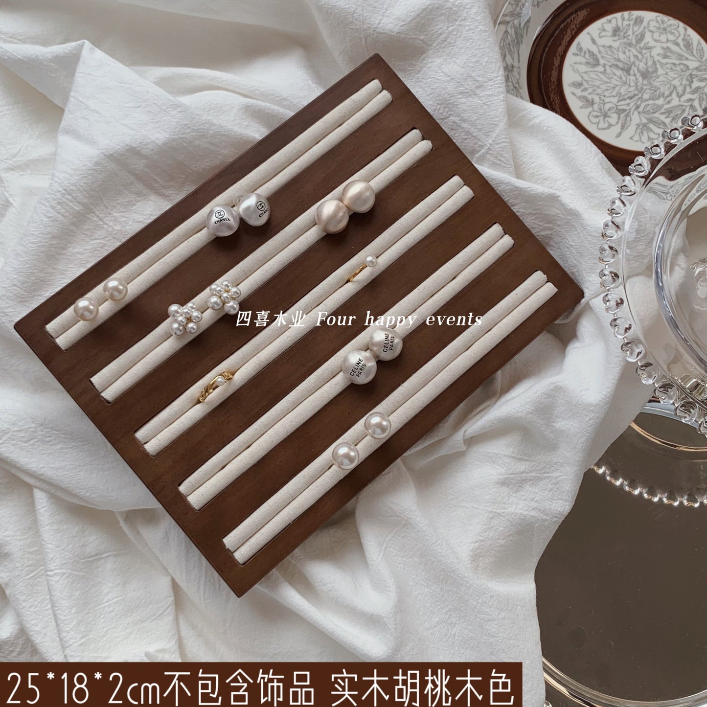Custom Walnut Wood Ring Display Trays with 25 Slots