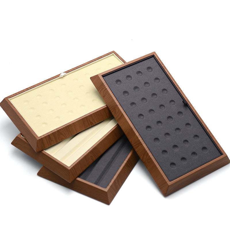 Wood grain leather loose stone display tray set with beige and gray inserts