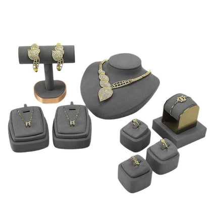 Grey Microfiber Human Bust Jewelry Display Stand, Luxury Necklace & Ring Display Prop