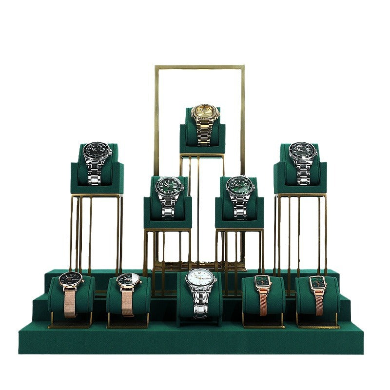 Premium Green Metal & Microfiber Watch & Bracelet Display Stand
