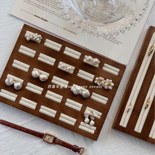 Custom Walnut Wood Ring Display Trays with 25 Slots