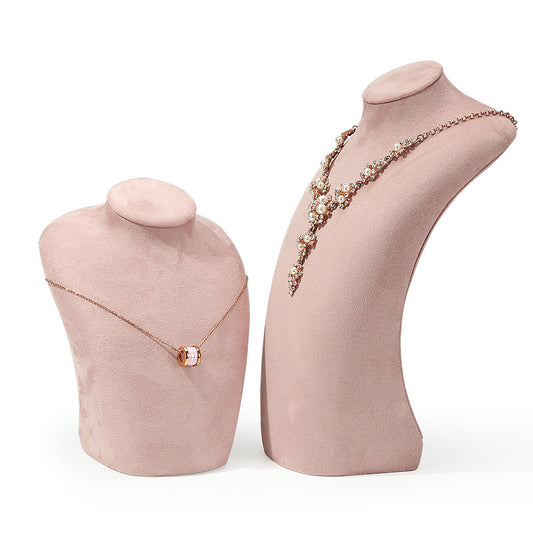 Pink Velvet Necklace Bust Display Set - 2pcs Short & Tall Jewelry Mannequin Neck Form