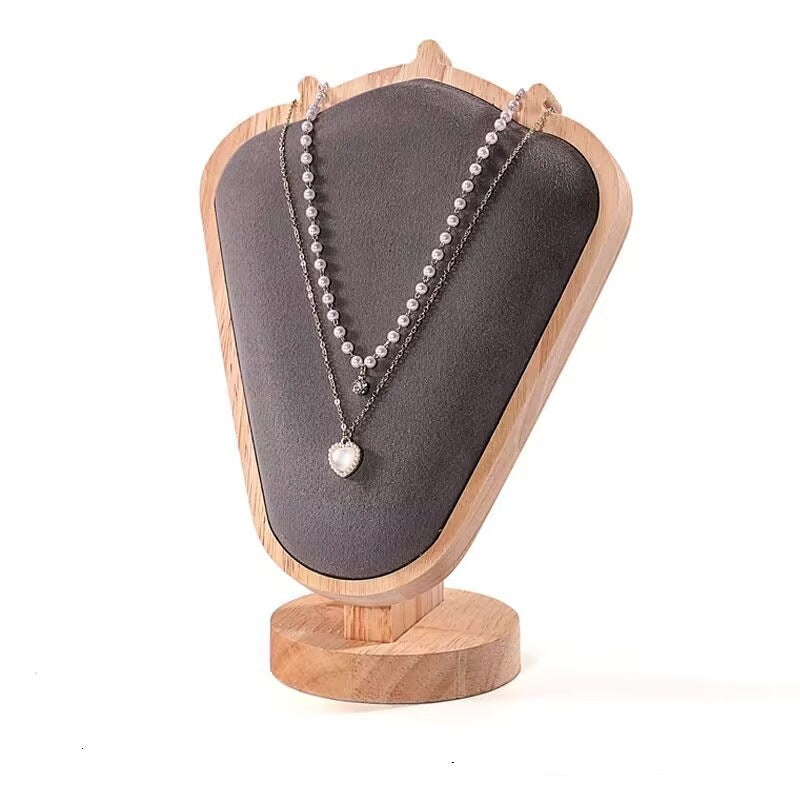 Wood & Velvet Necklace Display Bust - Jewelry Stand for Retail & Home Organization
