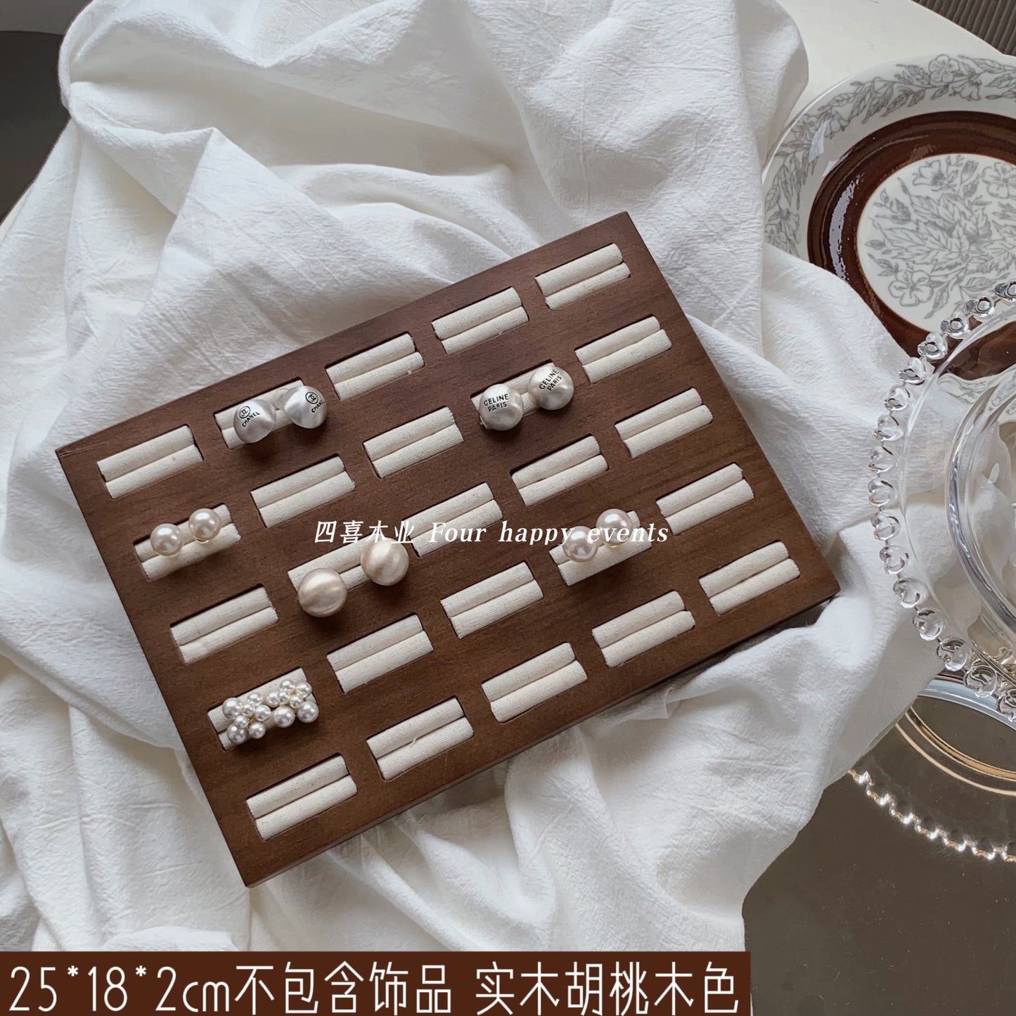 Custom Walnut Wood Ring Display Trays with 25 Slots