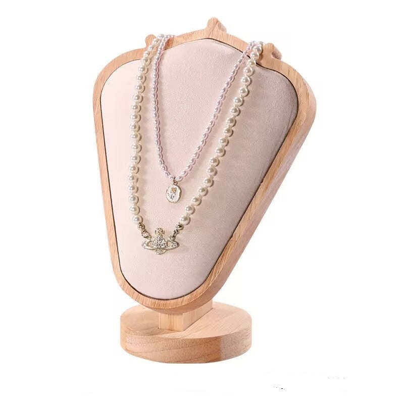 Wood & Velvet Necklace Display Bust - Jewelry Stand for Retail & Home Organization