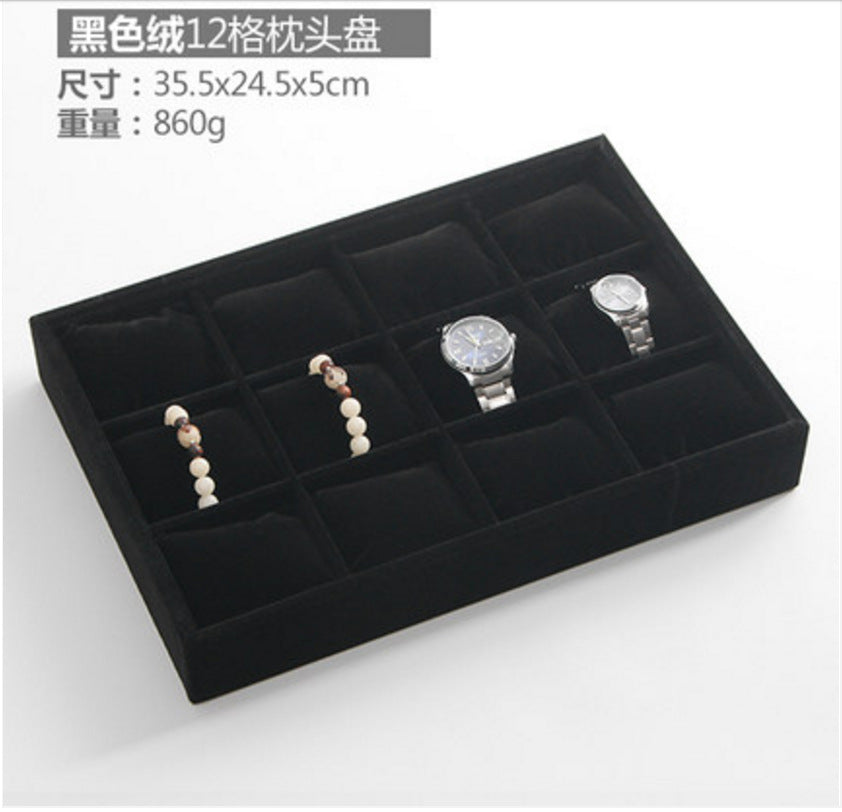 Ice Flower Velvet Small Pillow Plate 12-grid Stall Bracelet Bracelet String Storage Box Stall Props Jewelry Watch Display Plate