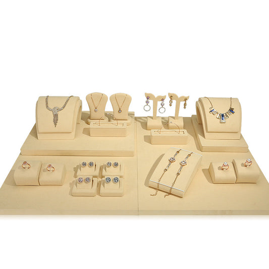 New Superfine Fiber Beige Jewelry Display Stand | Ring Necklace Holder for Gold, Pearl & Fine Jewelry